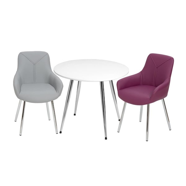 Gift Mark Mid-Century Modern Round Kids White Table with Grey & Purple Arm Chairs T3082GP - main